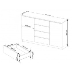 KOMODA K160 2 DRZWI 4 SZUFLADY BIAŁA
