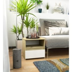 Niska szafka nocna 40 cm dąb artisan biała z 1 szufladą i 1 półką