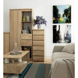 Pojemna komoda do salonu 40 cm kolor dąb sonoma z 6 szufladami