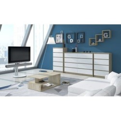 KOMODA K 140cm 6 SZUFLAD MIX KOLORÓW KORPUS SONOMA / FRONT BIAŁY