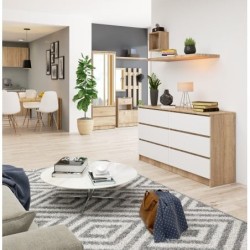 KOMODA K 140cm 6 SZUFLAD MIX KOLORÓW KORPUS SONOMA / FRONT BIAŁY