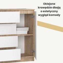 KOMODA K 140cm 2 DRZWI 4 SZUFLADY DĄB SONOMA / BIAŁA